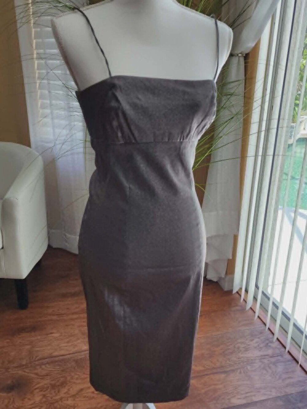 GUESS gunmetal shimmer bodycon midi dress